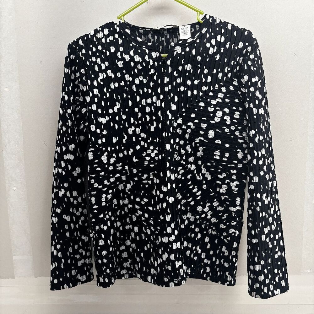Laura Ashley Womens Small Art-Wear Black White PolkaDot Modernist Stretch Jacket